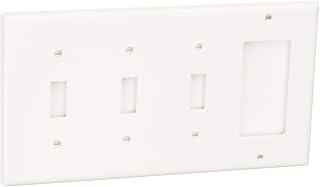Leviton 4-Gang 3-Toggle 1-Decora/GFCI Device Combination Wallplate, Standard Size, Thermoplastic Nylon, Device Mount, 80732-W, White