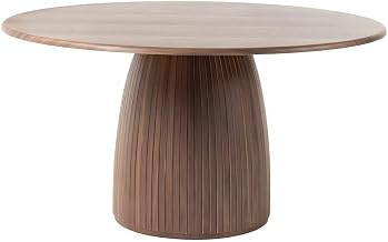 Starlight Canyon Home Walnut Veneer Round Dining Table with Panel Pedestal Base and Wood Top, Mid-Century Modern Kitchen Table for Dining Room Seats 5
