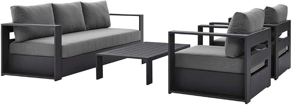 Powder-Coated Aluminum Outdoor Furniture Set 4-Piece, Patio Conversation Set with Thick Cushions for Deck or Front Porch, Gray Charcoal