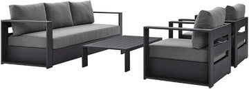 Powder-Coated Aluminum Outdoor Furniture Set 4-Piece, Patio Conversation Set with Thick Cushions for Deck or Front Porch, Gray Charcoal