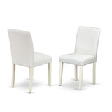 Faux Leather-Upholstered Parsons Dining Chair by Furnifact – Rubberwood, Linen White, Pack of 2