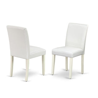Faux Leather-Upholstered Parsons Dining Chair by Furnifact – Rubberwood, Linen White, Pack of 2