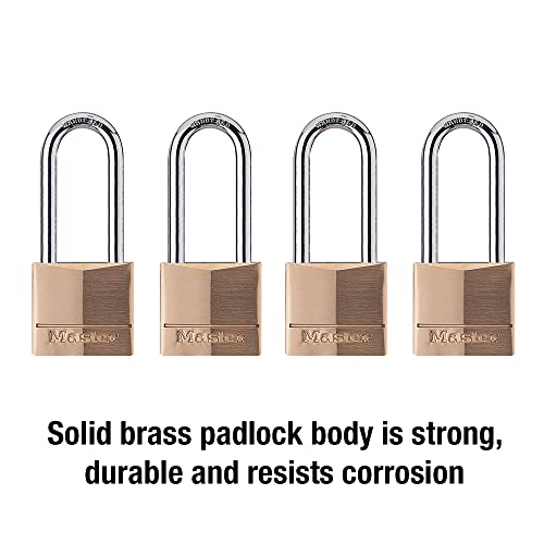 Master Lock 4 Pack / Extra Long Shackle / Brass, Silver Keyed Padlocks