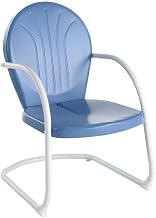 Sky Blue Metal Patio Chair – Gloss Finish, Decorative Backrest, and Cantilever Frame for Porches, Patios, and Small Outdoor Spaces