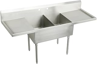 Elkay SS8236LR4 Commercial 84" x 27-1/2" Floor Mount Double Compartment Scullery Sink with Drainboard