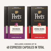 Peet's Coffee Medium Roast Variety Pack / 10 Count (Pack of 24) / Medium Roast Variety Pack - 40 Capsules Single-Serve Capsules & Pods