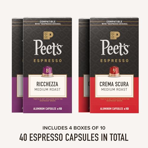 Peet's Coffee Medium Roast Variety Pack / 10 Count (Pack of 24) / Medium Roast Variety Pack - 40 Capsules Single-Serve Capsules & Pods
