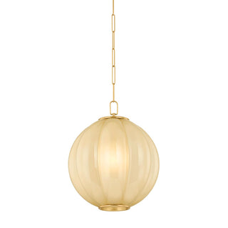 Mitzi Bernadine 1-Light Pendant | Essential Style | Aged Brass Finish | Glass Shade | Damp-Rated for Bathroom Use | Adjustable Hang Height 23-73" | 15.5" Dia x 18.5" H | -AGB by