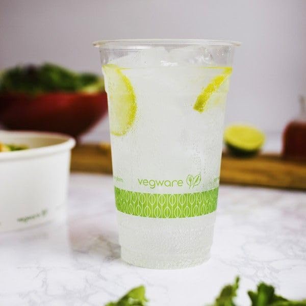Clear PLA Cold Cups by Vegware – 20oz, 20.0 fluid_ounces, Plastic, Clear, Pack of 1000
