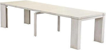 Furnifact Solid Wood Extendable Dining Table with Removable Leaf, Rectangular Expandable Kitchen Table for Dining Room or Dinning Room, Antique White Finish