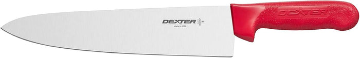 Dexter-Russell S145-10R-PCP Chef’s Knife, 10" DEXSTEEL High Carbon Stain-Free Steel Blade, Curved Edge Design, Red Textured Polypropylene Handle, NSF Certified, Culinary Kitchen Cook Knife