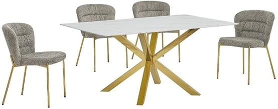 Rectangular White Faux Marble Glass Dining Set
