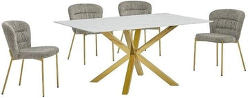 Rectangular White Faux Marble Glass Dining Set
