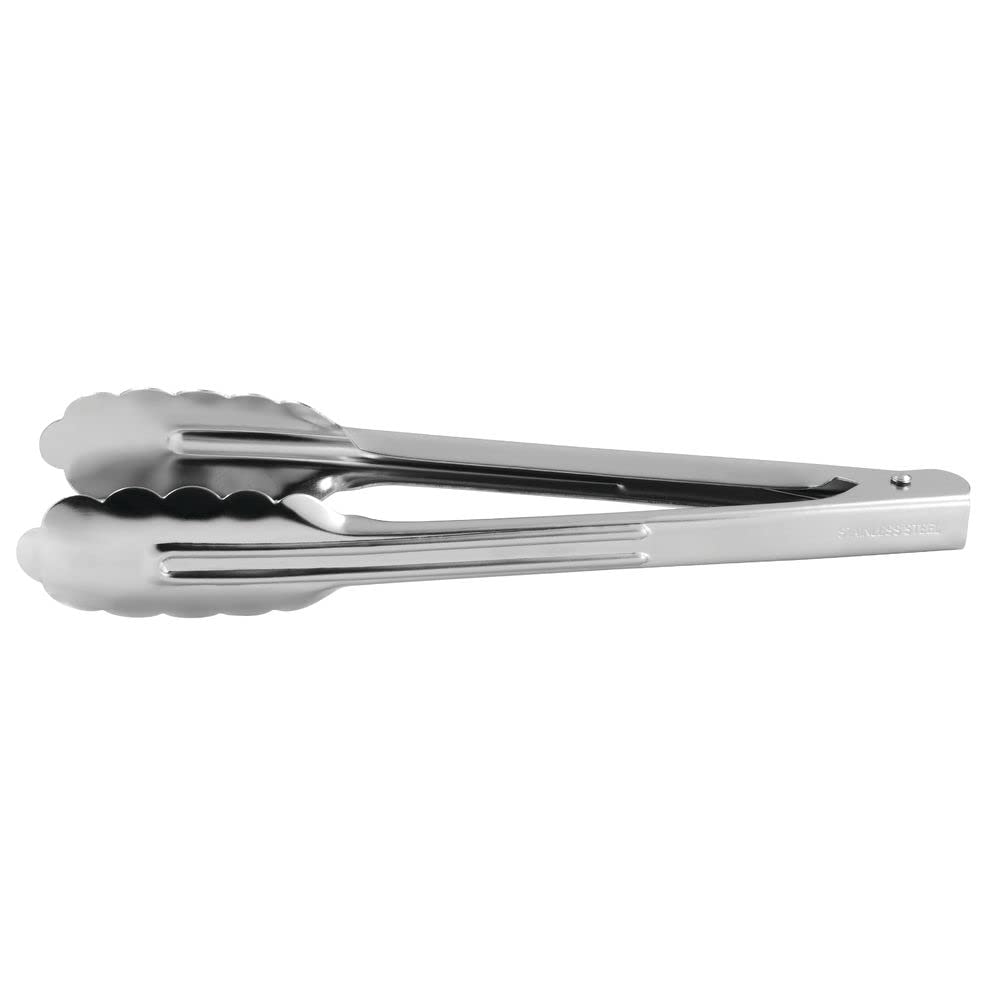 Stainless Steel Scalloped Hinged Tong - 9 1/2"L by HUBERT – medium, Stainless Steel, Silver, Model UT09H