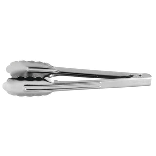 Stainless Steel Scalloped Hinged Tong - 9 1/2"L by HUBERT – medium, Stainless Steel, Silver, Model UT09H