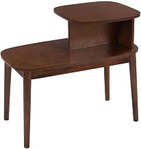 Furnifact Brown Chairside End Table, 2 Tier Shelves, Mid-Century Style Solid Wood Legs, Durable Veneer Finish, Modern Living Room Accent