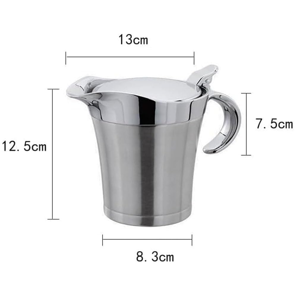 Thsinde Insulated Gravy Boat with Lid, 450ml Double Wall, Silver