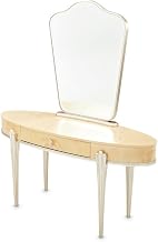 Michael Amini Camellia Field Brown Vanity with Mirror, Stylish Bedroom Vanity Table, Elegant Caramel Finish, Smooth Surface, Modern Design, Perfect for Dressing Space