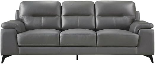 Starlight Canyon Home Leather-Upholstered Sofa with Track Arms, Leather Couch for Living Room and Genuine Leather Sofas, Dark Gray
