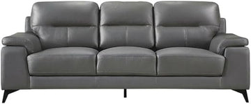 Starlight Canyon Home Leather-Upholstered Sofa with Track Arms, Leather Couch for Living Room and Genuine Leather Sofas, Dark Gray
