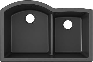 Elkay Quartz Classic ELGHU3322RBK0 Black Offset 60/40 Double Bowl Undermount Sink with Aqua Divide