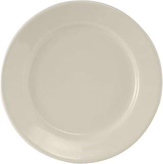 Tuxton China TRE-007 Plate, 7-1/8" Diameter, Round, Wide Rim, Rolled Edge, Microwave and Dishwasher Safe, Oven Proof, Fully Vitrified, Ceramic, Reno, American White/Eggshell, Pack of 36