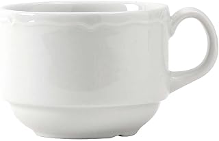 Tuxton Charleston Porcelain White Scalloped 8-Ounce Stackable Cup, Case of 36, Bright White; Scratch Resistant; Chip Resistant; Lead & Cadmium Free; Dishwasher, Microwave, Oven Safe