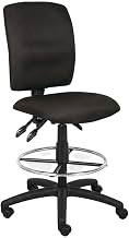 Crepe Fabric-Upholstered Task Stool with Multi-Function Controls, Adjustable Drafting Chair for Home Office Use