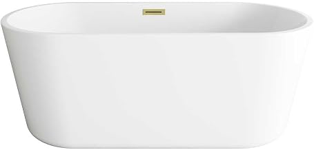 59" Soaking Bathtub In Glossy White With Brushed Gold