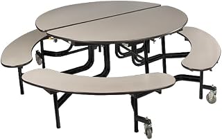 Learniture Round Mobile Bench Cafeteria Table for Schools and Lunch Rooms, Heavy-Duty Rolling Cafeteria Table with Benches and Casters