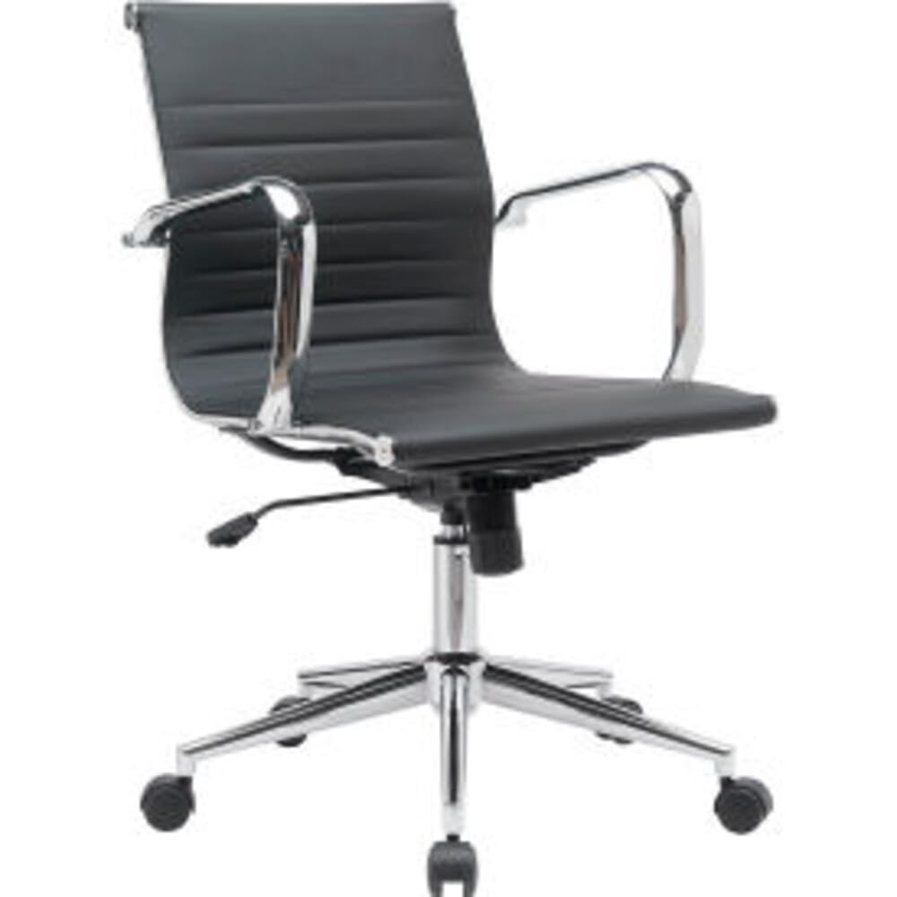 Bonded Leather Conference Chair by Global Industrial – Aluminum, Black, Model 9250M-ANT