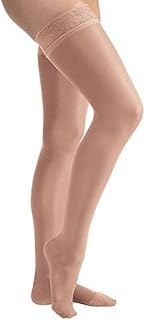 JOBST UltraSheer Thigh High with Lace Silicone Top Band, 15-20 mmHg Compression Stockings, Closed Toe, Large, Suntan