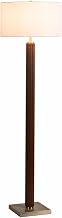 Tambo Floor Lamp - Dark Walnut Wood Finish, Weathered Brass, White Linen Shade, Dimmer
