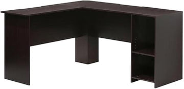 Espresso Finish L-Shaped Desk with Bookshelves, Computer Computer Desk, Space-Saving, Durable, for Office and Home Use