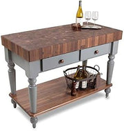 John Boos Walnut Rustica - 4" Thick Butcher Block - 48" W x 24" D w/Shelf, Walnut Stained Base