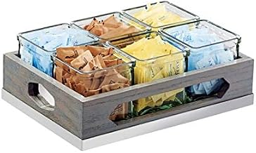 Ashwood Collection – Jar Display – 12.75W x 9D x 4.5H – Gray-Washed Oak, 6 Glass Jars, Mirror Metal Base