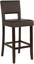 Furnifact Solid Wood Bar Stool with Open-Back Cutout and PVC Padded Seat, Kitchen Island Stools Bar Chairs Wooden Barstools with Backs, Brown