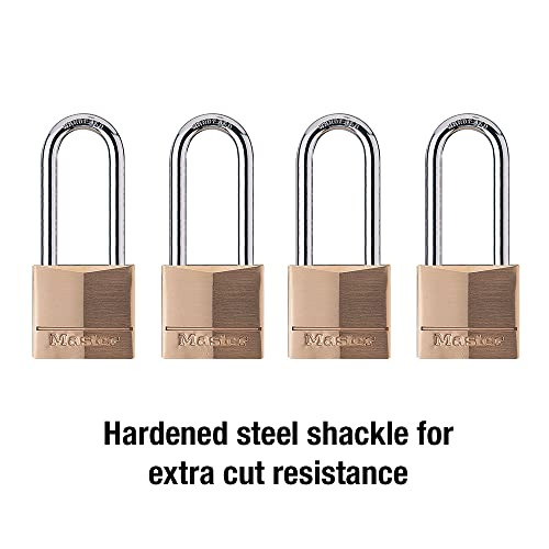 Master Lock 4 Pack / Extra Long Shackle / Brass, Silver Keyed Padlocks