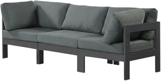 Gray Fabric Patio Modular Sofa, Contemporary Style, 90-Inch Wide, Cushioned Back and Seat, Removable Cover, Weather-Resistant Material