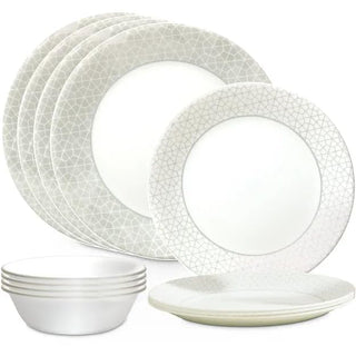 ® Knox 12-piece Dinnerware Set by Corelle – Stoneware, Sage-Grey and White, Pack of 12, Model 1150440