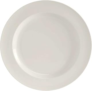 Tuxton China AMU-005 Plate, 9" Diameter, Round, Wide Rim, Microwave and Dishwasher Safe, Oven Proof, Fully Vitrified, Ceramic, AlumaTux, Modena, Pearl White, Pack of 24
