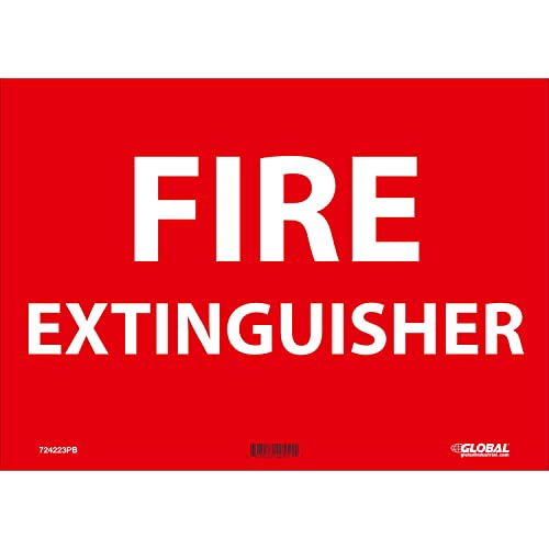 Fire Extinguisher Sign by Global Industrial – 10x14, Pressure Sensitive Vinyl, Red, Model GLOM754PB