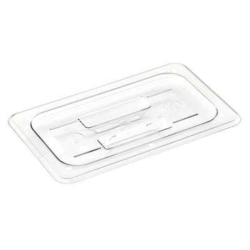 Fourth-Size Clear Polycarbonate Solid Food Pan Cover w/Handle - 10 3/7" L x 6 7/16" W by HUBERT – Polycarbonate (PC), Clear, Model 107022
