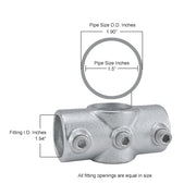 1-1/2" Size Two Socket Cross Pipe Fitting (1.94" Fitting I.D.) by Global Industrial – 2.25"L x 5.25"W x 2.25"H, Galvanized Iron, Gray, Model 798745