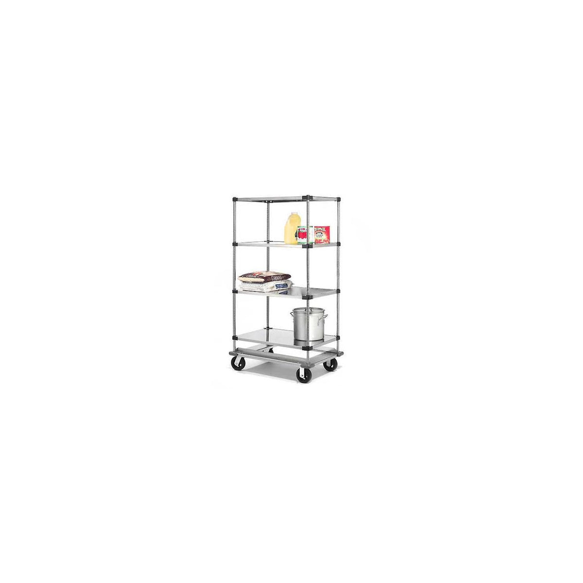 Stainless Steel Shelf Truck with Dolly Base by Nexel – 49.61"L x 18"W x 70"H, Stainless Steel, Grey, Model 987461