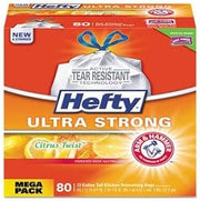 Hefty Ultra Strong Tall Kitchen Bags, 13Gal.9 Mil, White, Citrus Twist, 80/Box