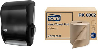 Tork Hand Towel Roll Dispenser, Smoke, H21, Lever Auto Transfer, Push-Down Handle, High-Capacity, Translucent, 84TR & Paper Hand Towel Roll Natural H21, Universal, 100% Recycled Fiber