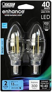 Feit Electric BPCTC40950CAFIL/2/RP 40W EQ DM Candelabra LED Light Bulb, 2 Bulbs