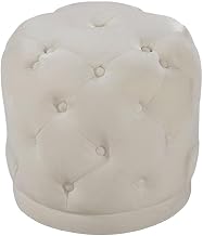 Starlight Canyon Home Velvet-Upholstered Ottoman with Padded Foam Seat, Ottoman Stool Foot Rest Vanity Stool Small Bench for Bedroom, Cream Velvet