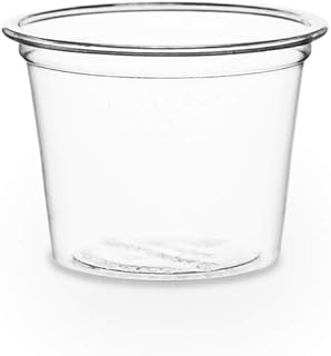 Vegware Compostable Clear PLA Plastic 1oz Deli Containers, Case of 5000, Small Portion, Condiment Sauce Cup, Renewable Plant-Based Sample Cups, Lid Available, Disposable